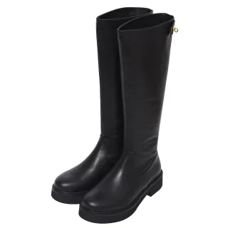 【Ann’S】直腿濾鏡-後轉釦造型頂級牛皮真皮及膝長靴4cm(黑)