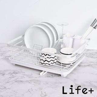 【Life+】日式簡約 單層多功能碗盤餐具瀝水架/收納架/置物架/瀝水籃 附排水導管