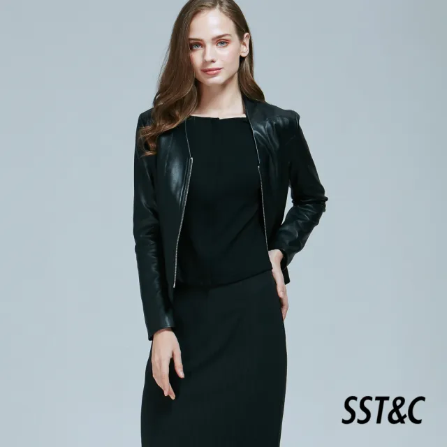 【SST&C 出清２折】黑色設計款開衩過膝窄裙7461809012