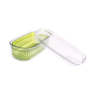 【日本OKA】Vegi mage日製透明雙層瀝水保鮮盒小2色可選(洗菜籃/瀝水籃/蔬果收納盒/冰箱收納盒)