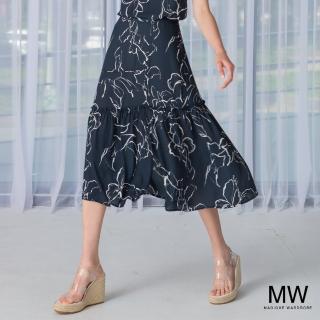 【MAGIQUE WARDROBE】印花側開岔荷葉滾邊長裙(2色)