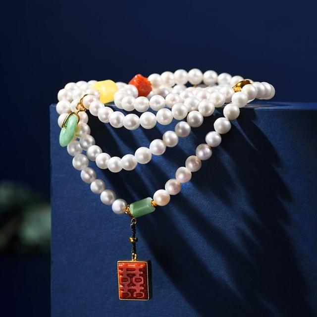 【巴黎精品】現貨+預購 珍珠手鍊925純銀手串(108顆翡翠平安扣南紅女飾品p1ax2)