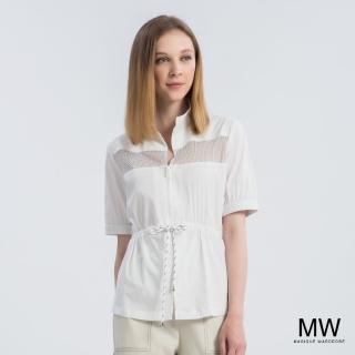 【MAGIQUE WARDROBE】立領拼接網布綁帶收腰上衣(2色)