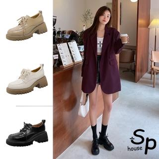 【Sp house】英倫學院真牛皮漆面粗跟樂福鞋(4色可選)