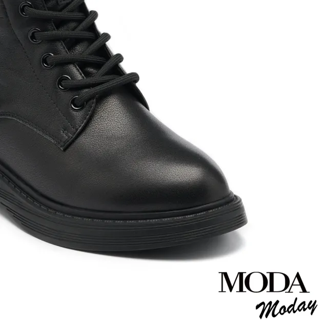 【MODA Moday】純色質感牛皮綁帶Q軟厚底短靴(黑)