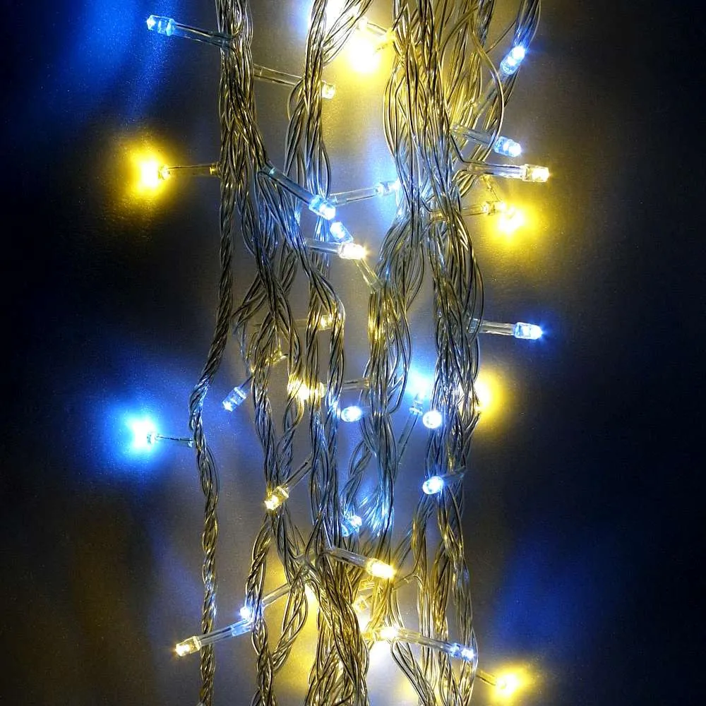 【摩達客】100燈LED燈室內專用串樹燈聖誕燈/暖白＋白光透明線/附贈IC控制器
