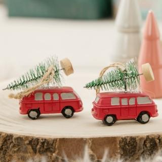 【YU Living 信歐傢居】聖誕掛飾汽車廂型車六件組 聖誕樹掛件(六件一組/紅色/汽車+廂型車)