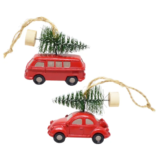 【YU Living 信歐傢居】聖誕掛飾汽車廂型車六件組 聖誕樹掛件(六件一組/紅色/汽車+廂型車)