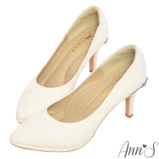 【Ann’S】微光閃耀蕾絲-後跟立體小珍珠防水臺尖頭婚鞋-8cm(白)