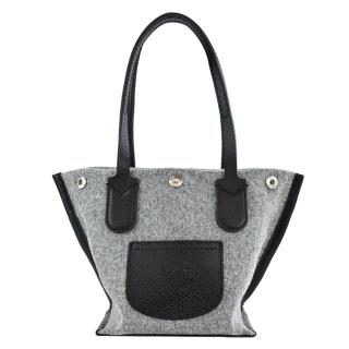 【LONGCHAMP】ESSENTIAL系列羊毛拼接帆布撞色前口袋肩揹包(迷你/灰)