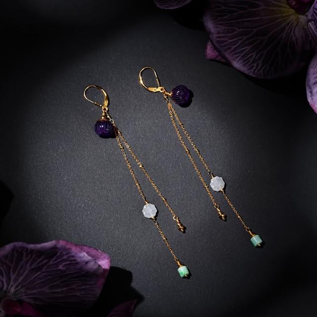 【巴黎精品】現貨+預購 紫水晶耳環925純銀耳圈(翡翠白玉流蘇鍍金女飾品p1ax55)