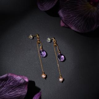 【巴黎精品】現貨+預購 紫水晶耳環925純銀耳針(珍珠長款流蘇鍍金女飾品p1ax60)