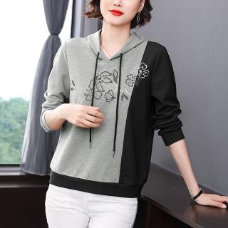 【Paiya 派亞】新款初秋連帽套寬鬆減齡拼接繡花長袖外套上衣(M-4XL)