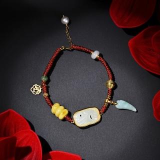 【巴黎精品】現貨+預購 白玉手鍊翡翠女手珠平安擋煞防小人轉運淨化招財開運(蜜蠟紅繩925純銀鍍金p1ax61)