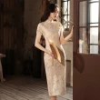 【米蘭精品】連身裙改良式旗袍(燙金雪紡釘珠短袖女裙子74cn14)