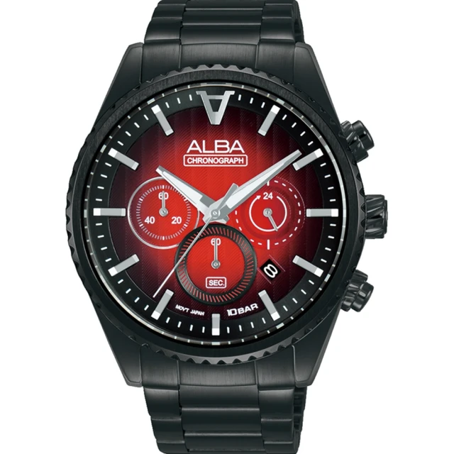 【ALBA】雅柏 直線條紋三眼計時手錶43mm 紅(AT3H91X1/VD53-X388SD)