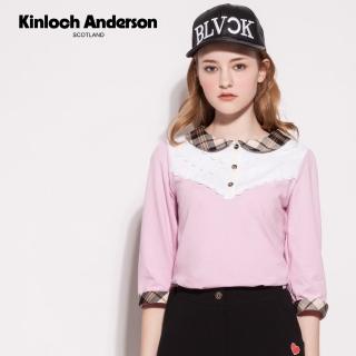 【Kinloch Anderson】金安德森女裝 格紋小圓領蕾絲上衣(粉紅)