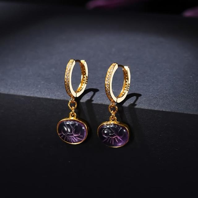 【巴黎精品】現貨+預購 紫水晶耳環925純銀耳圈(如意鍍金鑲鑽復古女飾品p1ax47)