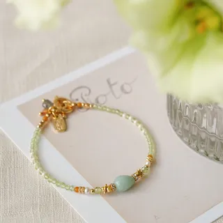 【Ficelle】健康 東陵玉 K金 心晴娃娃手鍊(輕珠寶 天然石 磁場 開運 設計款 手工製作)