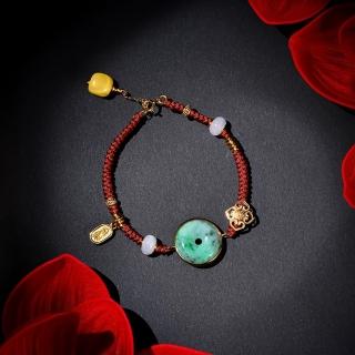 【巴黎精品】現貨+預購 翡翠手鍊蜜蠟手珠擋煞防小人轉運淨化招財開運(平安扣925純銀鍍金紅繩女飾品p1ax69)