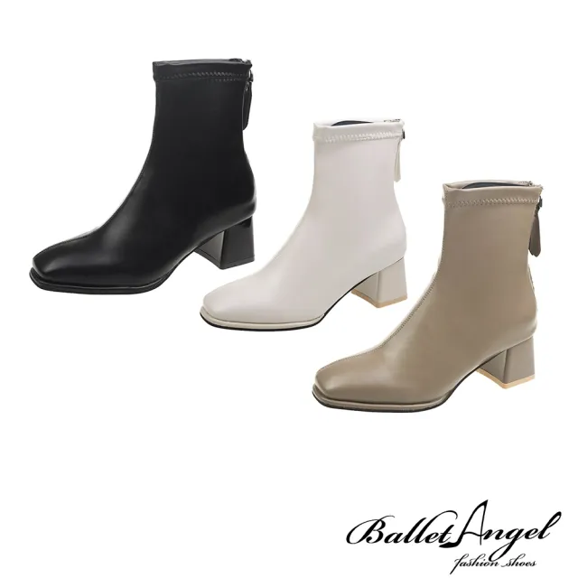 【BalletAngel】中筒靴 彈性貼腿後拉鍊低跟靴(黑)