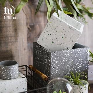 【好物良品】長形水磨石手作水泥盆栽花盆花器(附十字花架｜陽臺多肉植物盆器 裝飾品擺飾品)