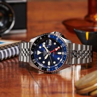 【SEIKO 精工】5 Sports 系列 GMT 兩地時間機械腕錶 指針錶 手錶 禮物 畢業(4R34-00A0B/SSK003K1)