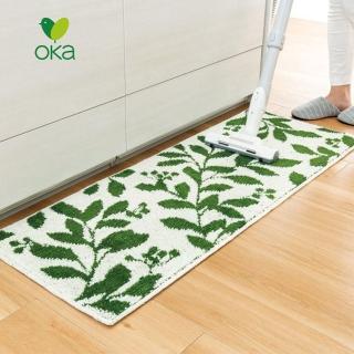 【日本OKA】PLYS base綠植印花毛絨止滑廚房地墊-45x120cm-2色可選(地毯/絨毛腳踏地墊/防滑地墊/止滑地墊)