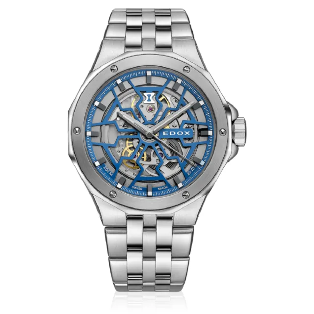 【EDOX 伊度】DELFIN 海豚系列鏤空潛水機械錶 /43mm/鋼鍊(85303-3M-BUIGB)