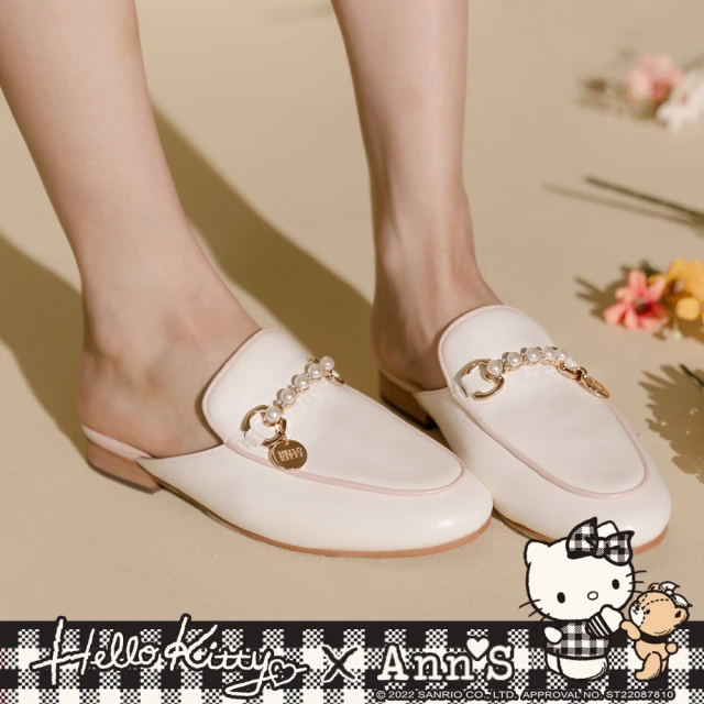 Ann’S 優雅珍珠金釦-立體車線V口穆勒低跟尖頭鞋4cm(