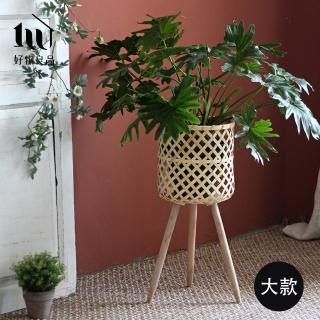【好物良品】大款 北歐INS風手工藤編編織高架落地式植栽花籃置物籃(客廳裝飾籃 陽臺庭院盆栽花架植栽架)