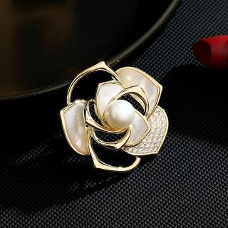 【巴黎精品】現貨+預購 胸針山茶花胸花(珍珠鋯石立體縷空女飾品2色p1ao13)