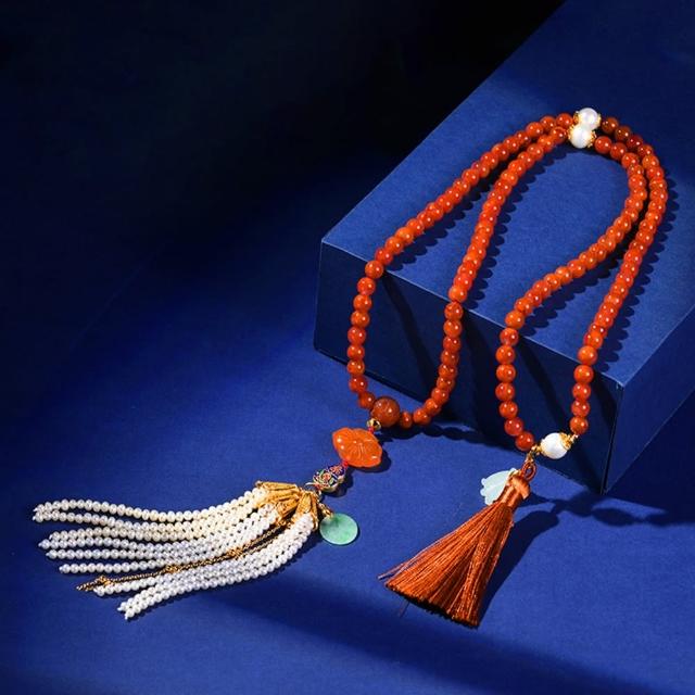 【巴黎精品】現貨+預購 南紅項鍊珍珠流蘇(7mm108顆翡翠南紅女飾品p1ax41)