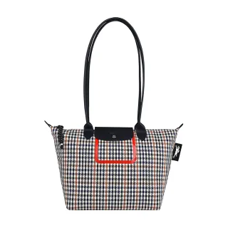 【LONGCHAMP】LONGCHAMP LE PLIAGE奔馬LOGO千鳥格設計帆布長提把拉鍊肩背斜背包(特大/多彩)