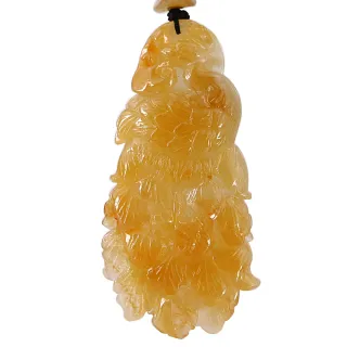 【JA-ME】天然A貨翡翠滿色黃翡浴火鳳凰玉墬(年終慶/年貨節/招財開運/現貨/僅此一件)