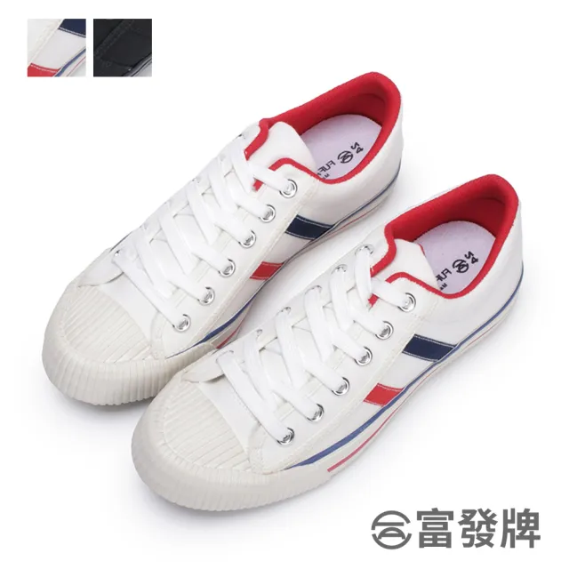 【FUFA Shoes 富發牌】貝殼頭雙線帆布休閒鞋-全黑/紅藍 1CM25(女鞋/女休閒鞋/帆布鞋/全黑鞋)