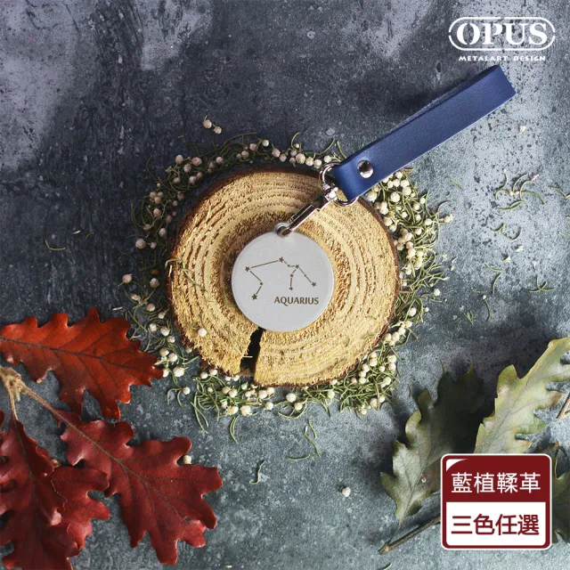 【OPUS 東齊金工】當貓咪變身水瓶座(不鏽鋼鑰匙圈吊飾 / 金屬圓牌皮飾扣環)