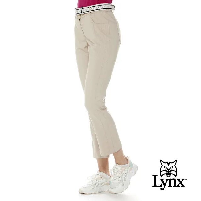 【Lynx Golf】女款彈性舒適立體條紋後袋精美壓線設計靴型九分褲(二色)