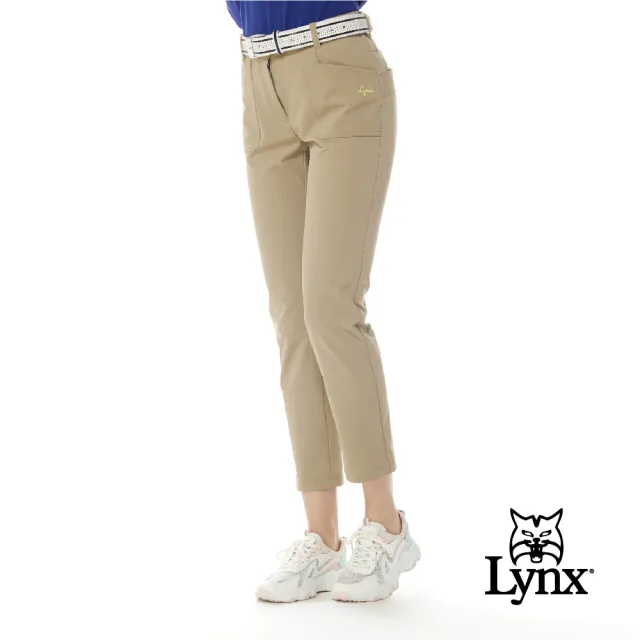 【Lynx Golf】女款彈性舒適造型口袋交叉縫線剪裁設計窄管九分褲(三色)