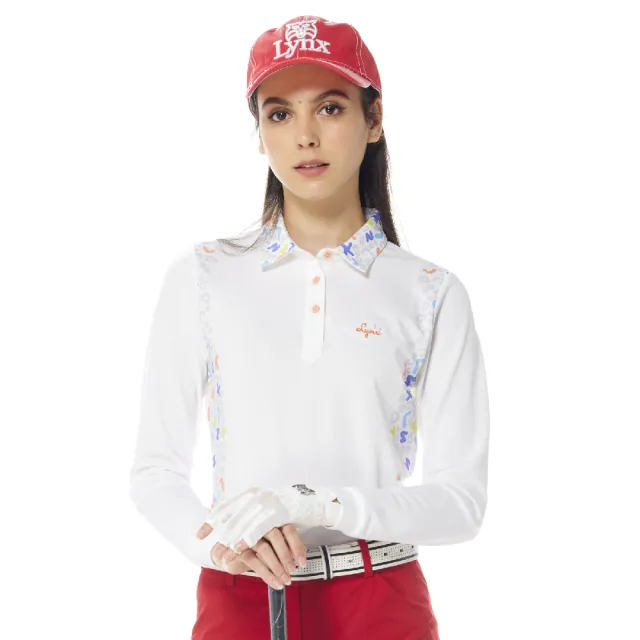 【Lynx Golf】女款合身版吸排袖口短羅紋彩色英文印花長袖POLO衫/高爾夫球衫(二色)