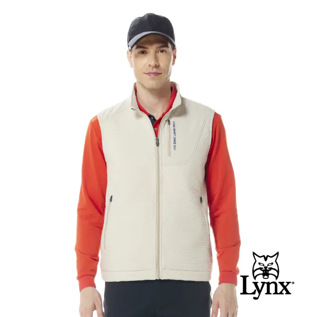 【Lynx Golf】男款防潑水保暖刷毛異材質剪裁拉鍊胸袋款繡花設計無袖背心(二色)