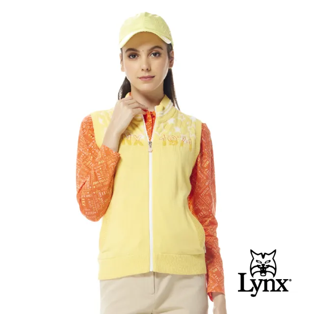 【Lynx Golf】女款莫代爾材質星星絨毛紗織繡LOGO羅紋配色領無袖立領背心(二色)