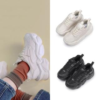 【FUFA Shoes 富發牌】純色拼接厚底男女款老爹鞋-全黑/米 1CK103/2CK103(女鞋/男鞋/女休閒鞋/男休閒鞋)