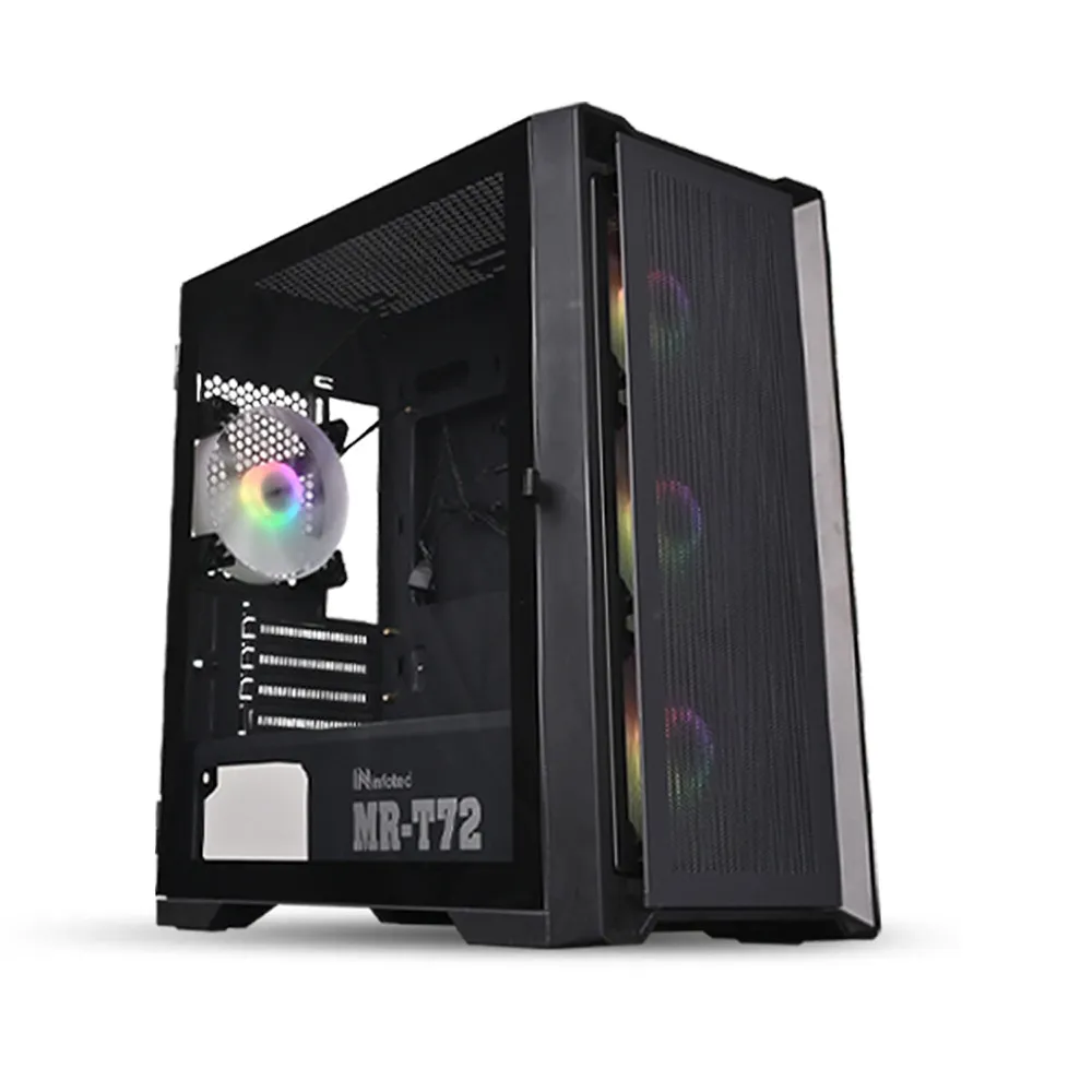 【infotec】幻彩ARGB 4風扇 USB3.0 電競機殼(全開玻璃磁吸側板+燈光關開鍵)