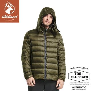 【Wildland 荒野】男 700FP 可回溯羽絨外套《墨綠》0A82102/輕羽絨外套/保暖外套/連帽外套(悠遊山水)