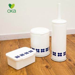 【日本OKA】北歐風小花浴廁清潔三件組-濕紙巾盒+垃圾桶+馬桶刷(浴室廁所掃除工具/濕紙巾收納盒/馬桶清潔刷)