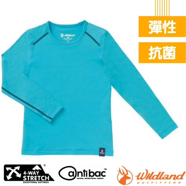 Wildland 荒野 女童輕量鍺纖維親膚保暖衣.長袖衛生衣.內搭衣(W2669-110 冰河藍)