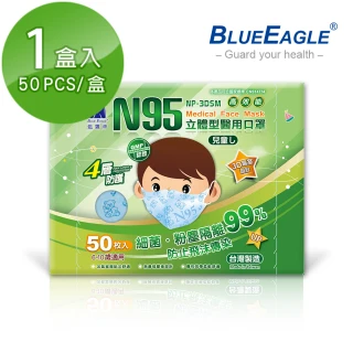 【藍鷹牌】N95立體型6-10歲兒童醫用口罩 50片x1盒(藍熊.綠熊.粉熊)