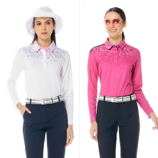 【Lynx Golf】女款合身版吸排抗UV翻領設計半身星芒印花長袖POLO衫/高爾夫球衫(二色)