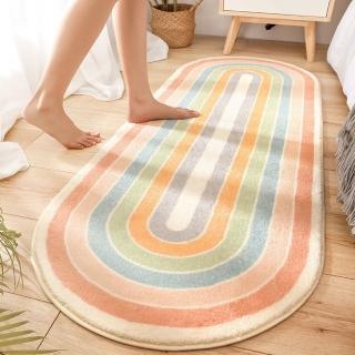 【House Deco 吾所飾室】可愛清新橢圓形印花仿羊絨地毯地墊60*120cm(客廳臥室裝飾時尚少女風地墊)